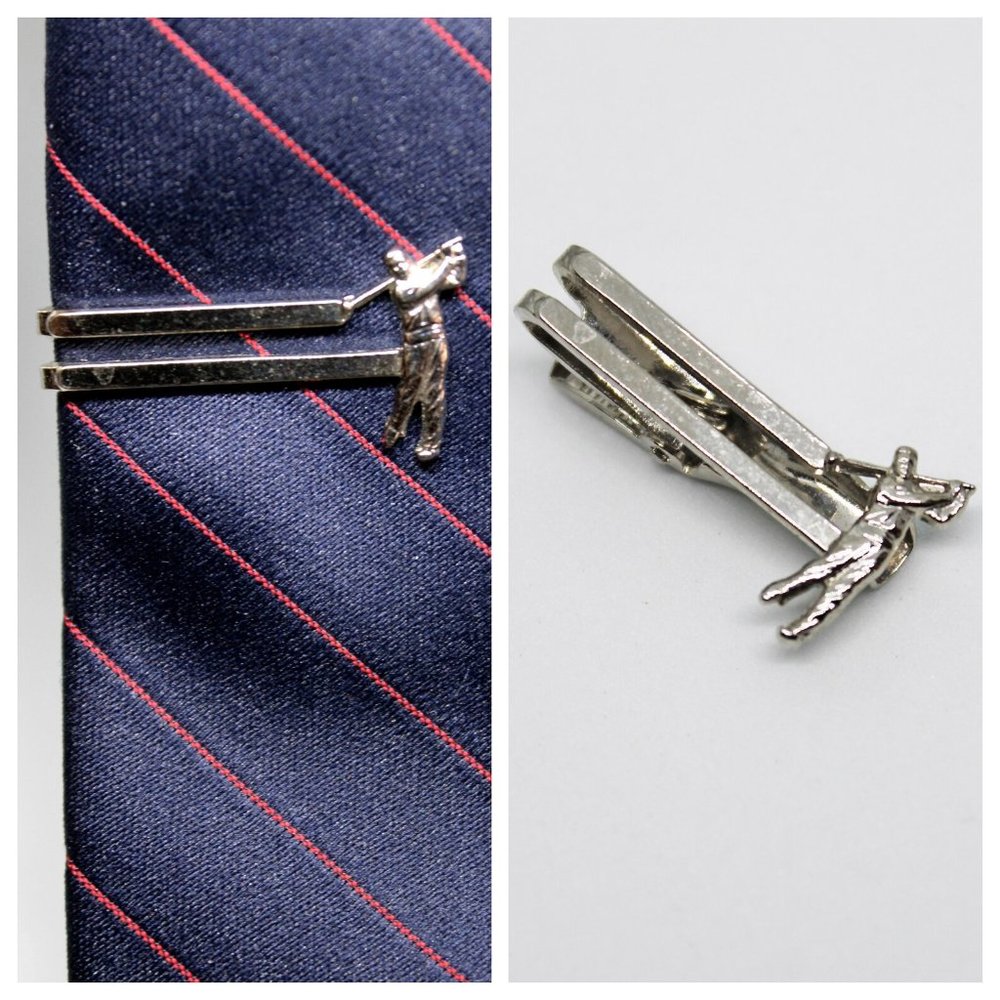 Vintage Silver Golfer Double Bar Tie Clip | Father's Day Gift | Groomsmen |Groom